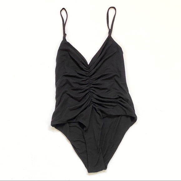 Blue Life Tops - Blue life ruched center black tank top bodysuit